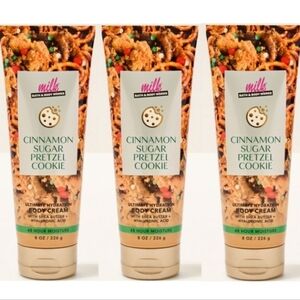 Bath & Body Works Cinnamon Sugar Pretzel Cookie Body Cream Set of 3 NEW 8oz Each